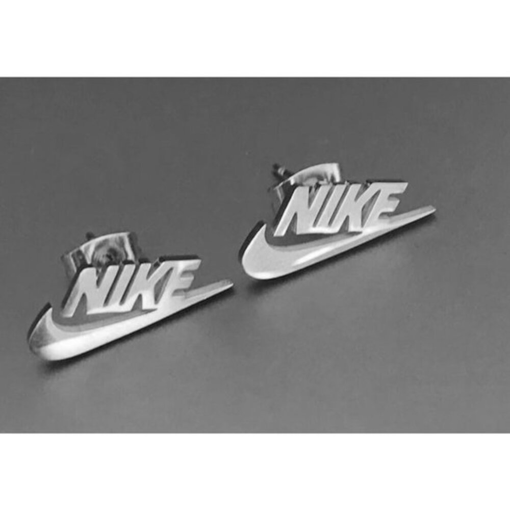 Nike Swoosh Silver - Plated Metal Stud Earrings, Pair, For‎ Men or Women
